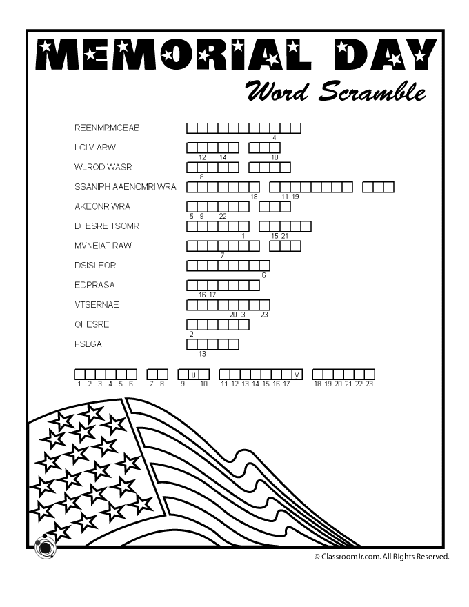Memorial Day Word Scramble - Woo! Jr. Kids Activities