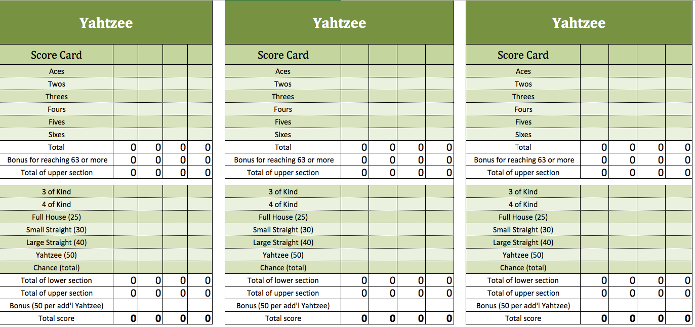 yahtzee excel template