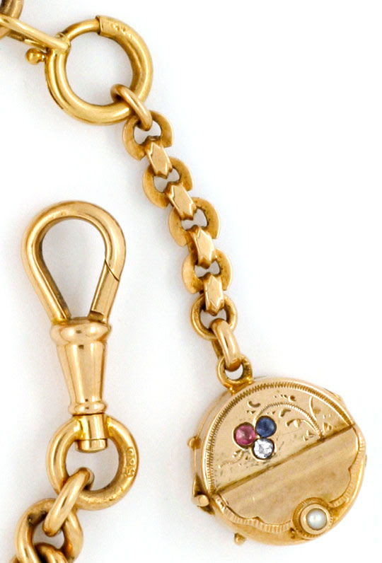Original-Foto 4, GOLD UHRKETTE RUBIN SAFIR DIAMANT PERL MEDAILLON