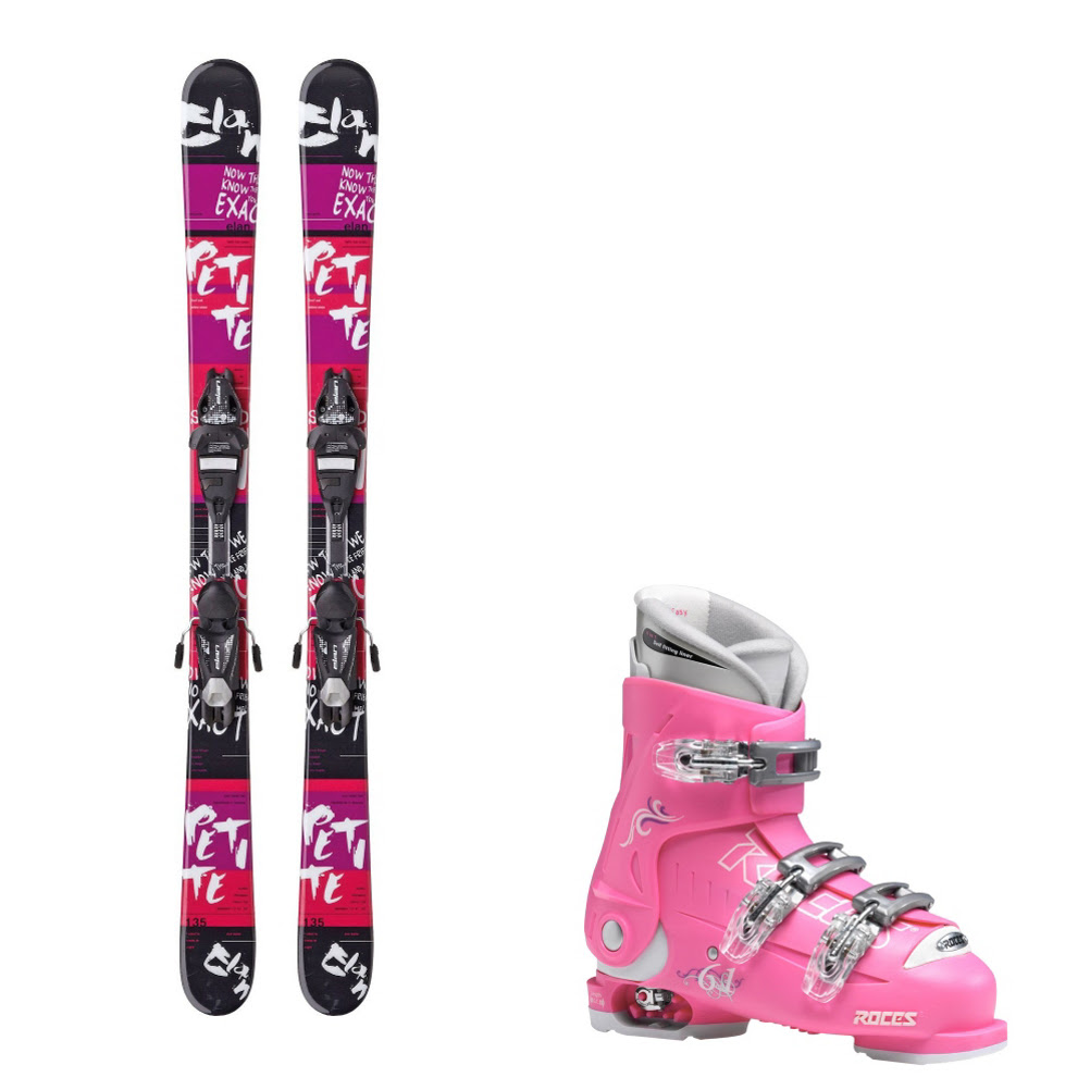 Elan Petite QT 7.5 and Roces Idea Pink 22-25 Girls Ski Package
