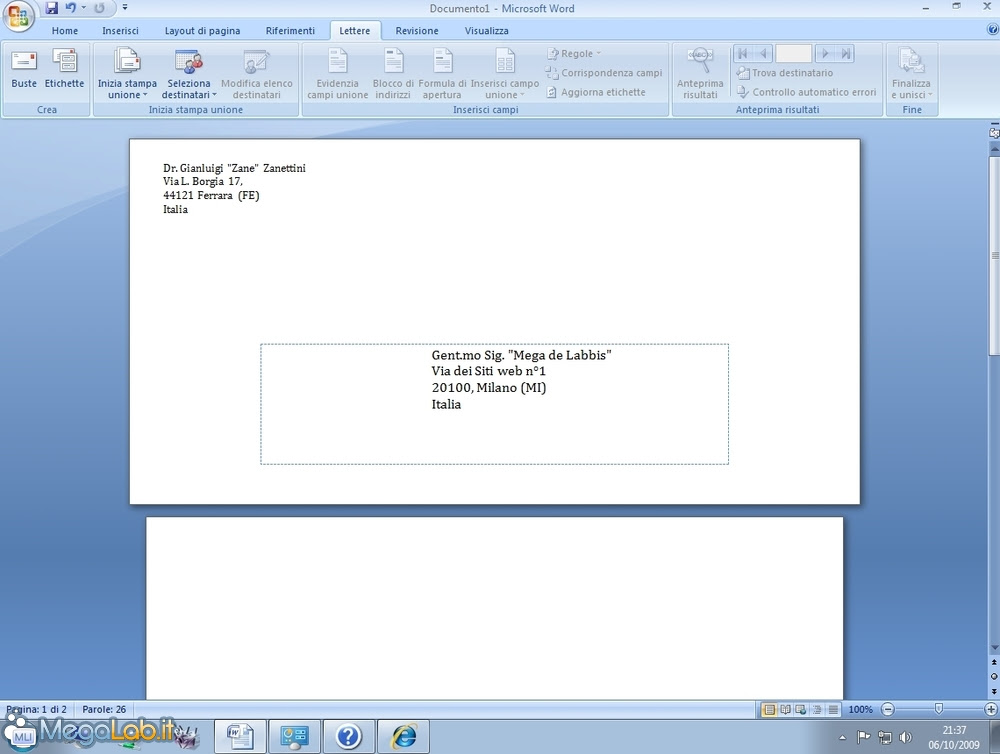 Stampare gli indirizzi su una busta con Writer e Word ...