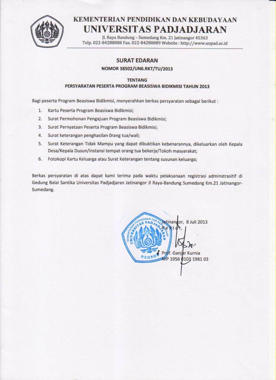 Informasi Registrasi Mahasiswa Baru - Universitas Padjadjaran