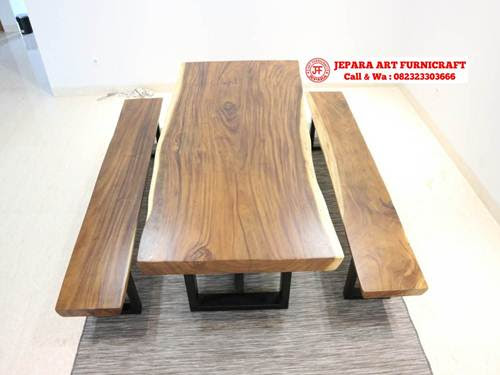 Jual Set Meja Makan Bangku  Solid Trembesi Kaki Besi  Harga 