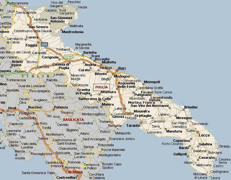 Cartina geografica della Regione Puglia. Mappa o Carta