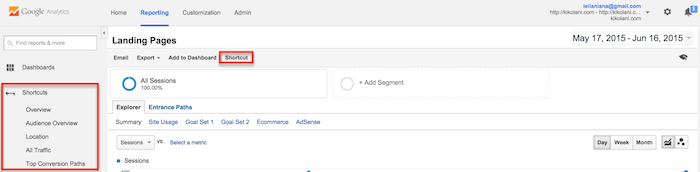 google analytics shortcuts