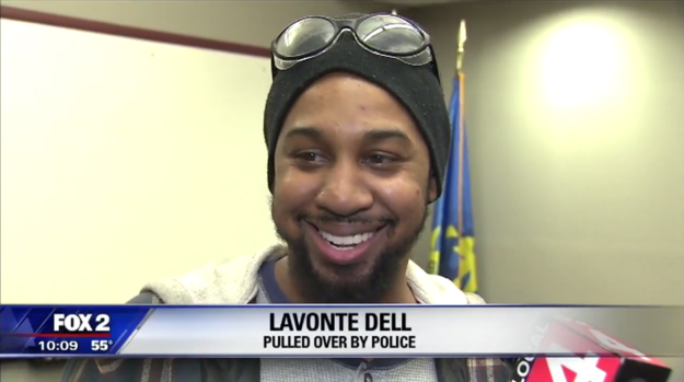 LaVonte Dell told Fox 29 he was driving through the city last Monday with his three-year-old daughter sitting in the back seat when he saw a police officer was pulling him over.