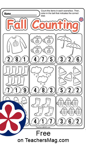 Preschool Fall-Themed Math Worksheets. TeachersMag.com