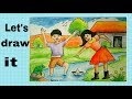 Children Playing In Rainy Day Drawing