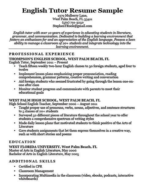 english tutor resume sample resume companion