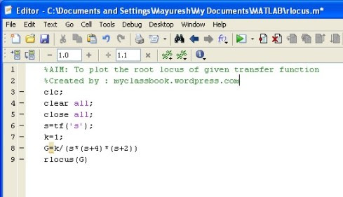 Root locus method Matlab program 