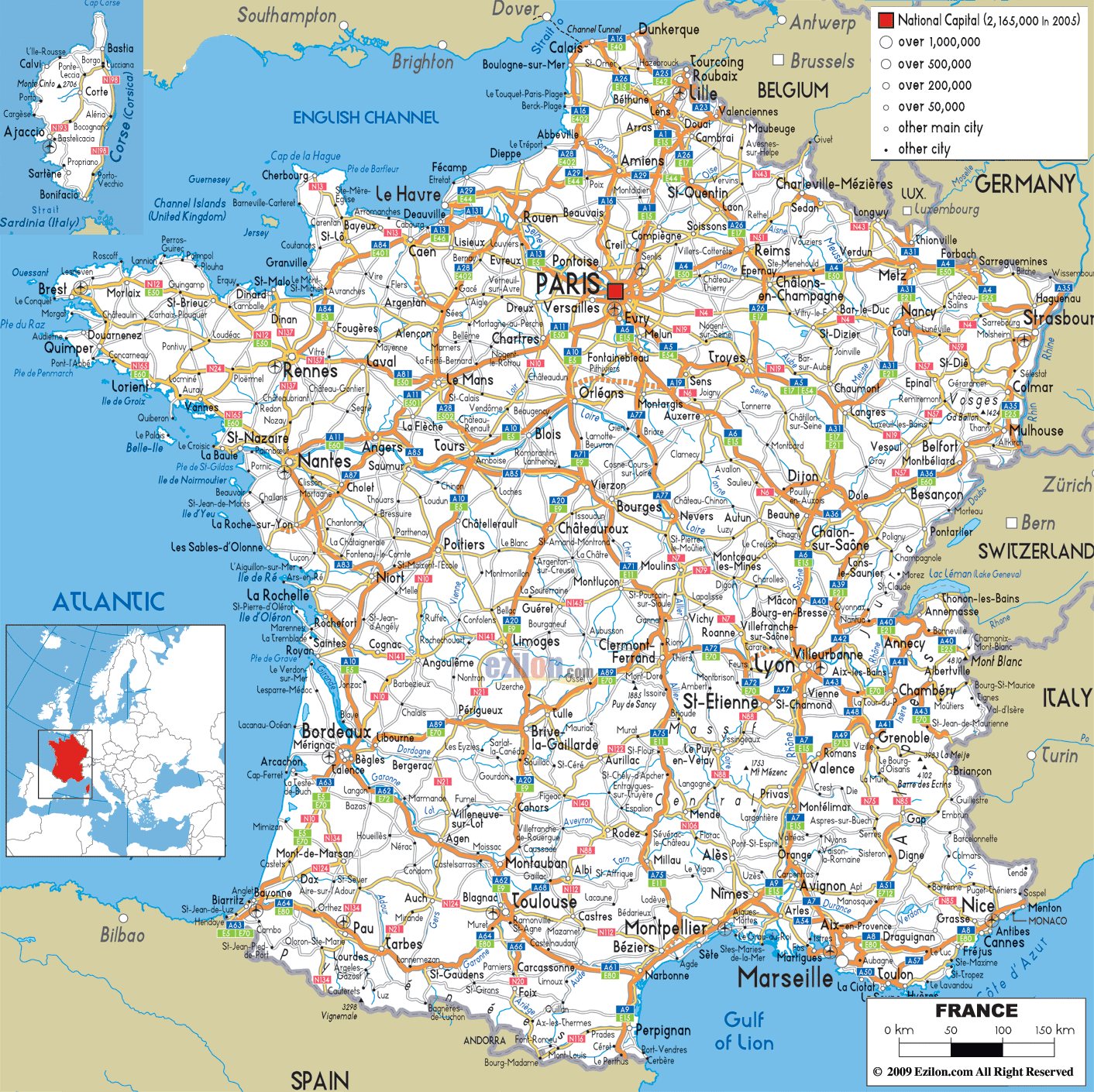 Road Map of France  Ezilon Maps