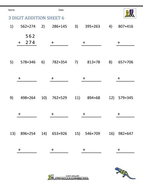  grade 3 math worksheet addition adding 3 digit numbers in columns with