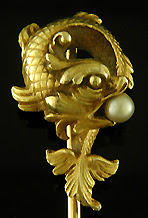French sea serpent stickpin with pearl. (J9129)