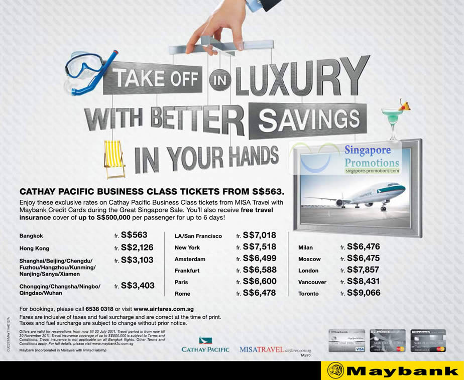 Cathay Pacific Airways Business Class Tickets GSS2011 Sale 1 Jun ...