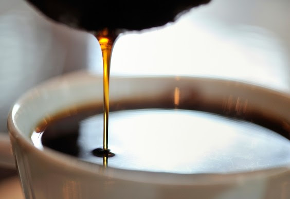 Morning Routine: black coffee pouring into mug