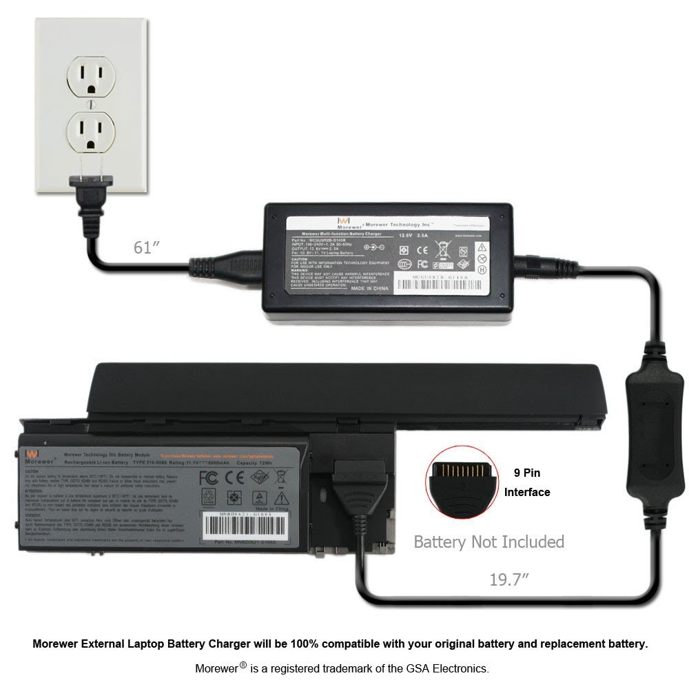 Morewer laptop battery charger for Dell Latitude D620 D630 D630C D630N