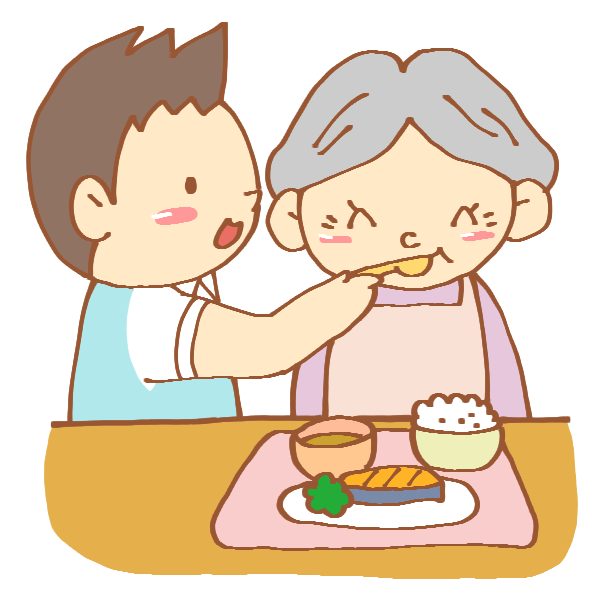 食事介助をする男性介護士のイラスト かわいいフリー素材が無料のイラストレイン