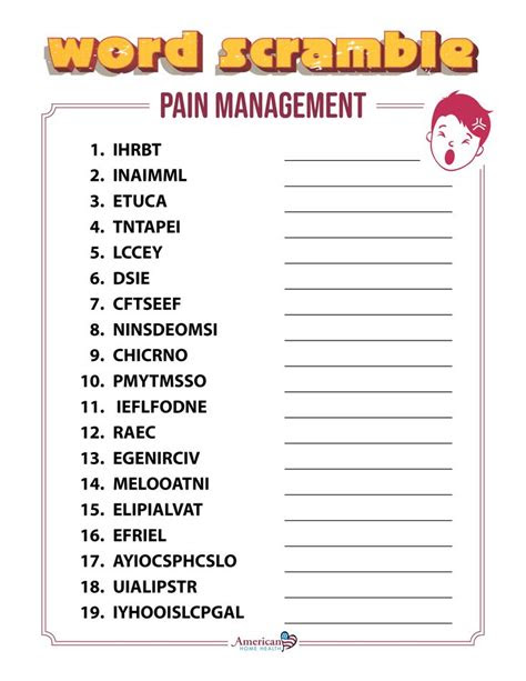  pain management word scramble high quality pdf file ready for print