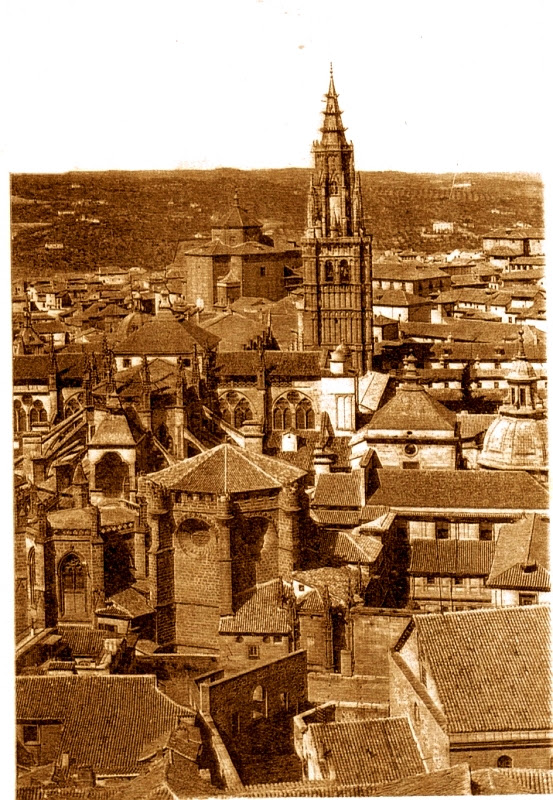 Catedral de Toledo antes de 1910 aún con el Cimborrio en pie