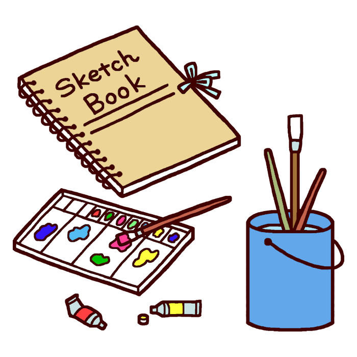水彩絵具 カラー 美術の無料イラスト 部活動 クラブ活動 文化部 学校素材