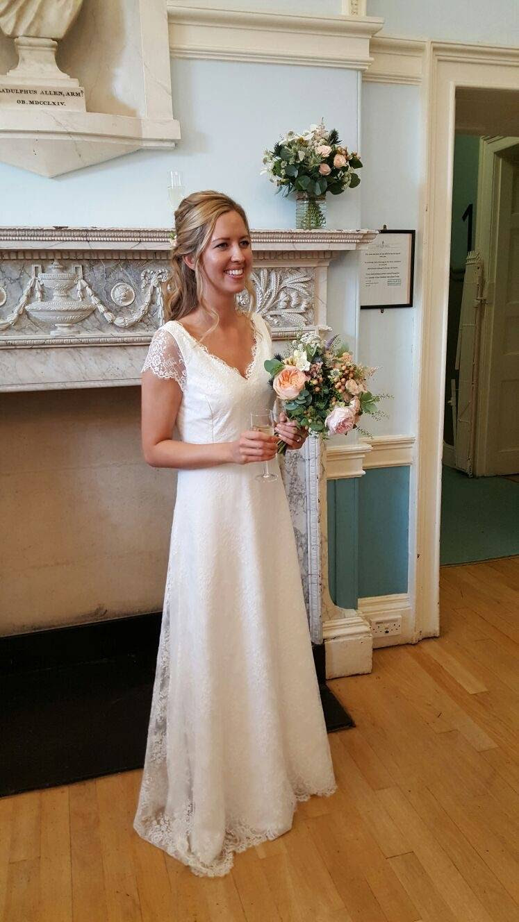 French lace and satin bodice with scallop edge and small 