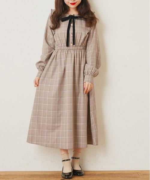 Olive オリーブデオリーブ のファッション ワンピース Des Des ワンピース ラッフル衿チェック柄ワンピース ワンピース Olive