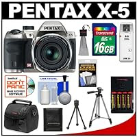 Pentax X-5 Megazoom 16.0 MP Digital Camera with 16GB Card + Batteries/Charger + Case + 2 Tripods + Accessory Kit