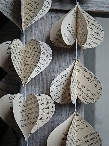 Vintage 3D Paper Mobile Heart Strings Jane Austen Pride and Prejudice or Sense and Sensibility