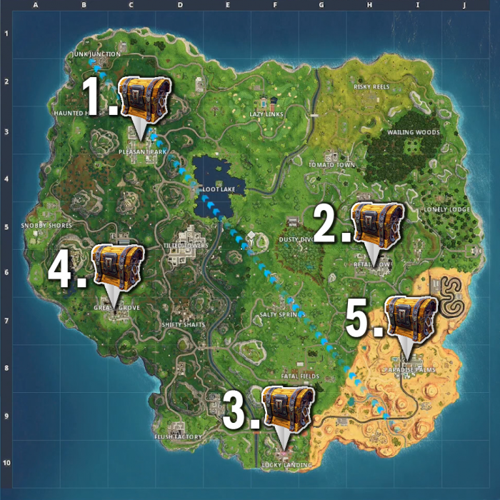 fortnite battle royale season 5 week 7 challenges guide stage chests treasure locations video gameranx - stone heads looking fortnite