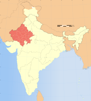 Map of India showing location of Rajasthan