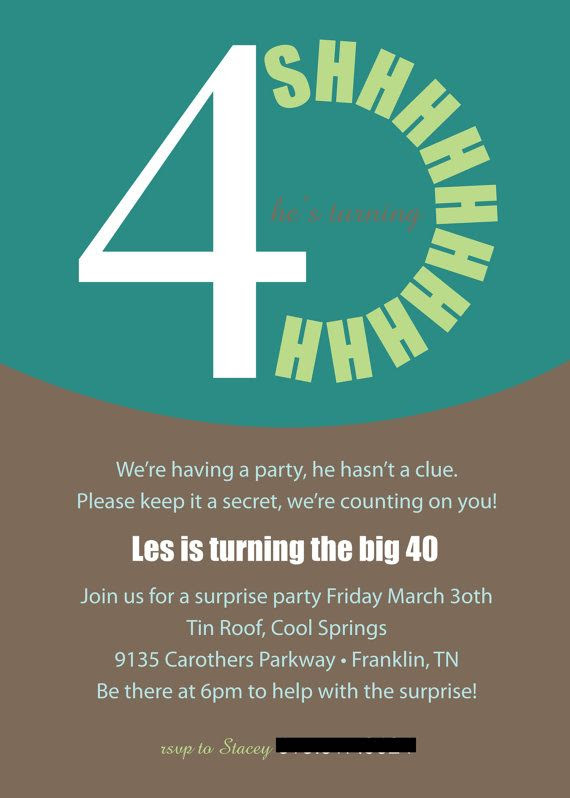 Printable or Emailable 40th Surprise Birthday Party by bugluv, $14.00