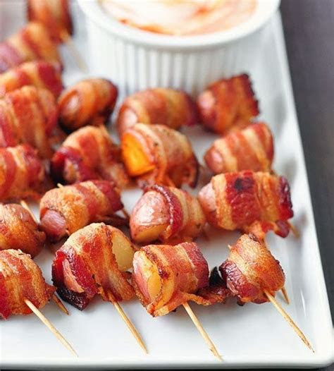 bacon wrapped potato bites  spicy sour cream dipping