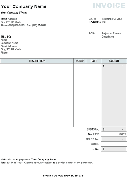 free tax invoice template excel printable receipt template