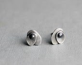 Sterling silver post earrings 2 petals oxidized silver 925 minimalistic metalwork Made to order - LucieTales