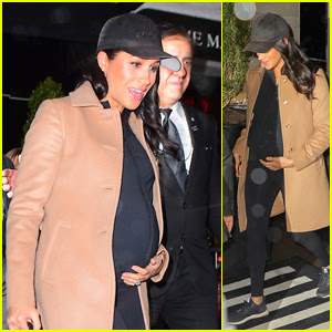 Meghan Markle Cradles Her Baby Bump While Departing NYC After Her Baby Shower!