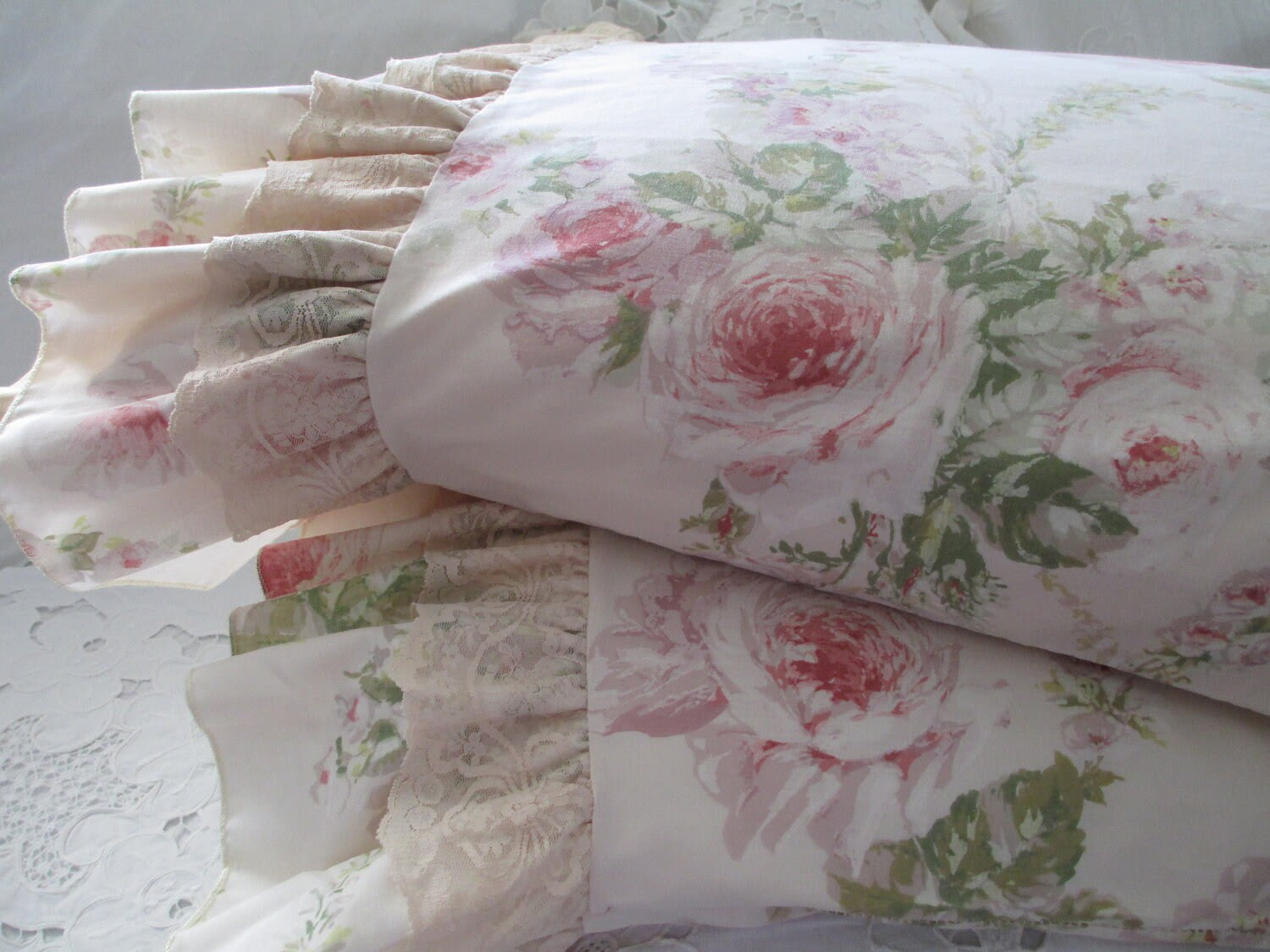 Vintage Pillow Shabby Chic Ruffles Lace by myplace4tea on Etsy