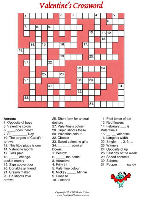 Offers interactive word search and crossword puzzles for valentine's day. valentines crossword november 2013