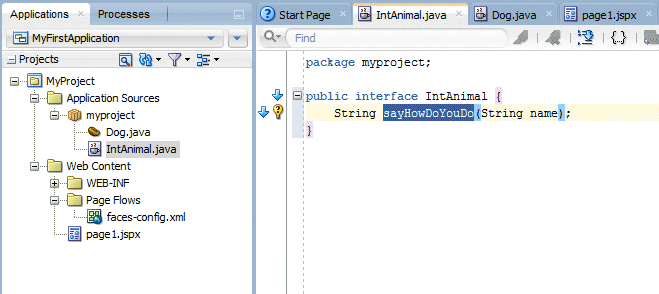 Application Navigator with WEB-INF node expanded and faces-config.xml below it expanded.