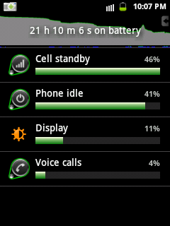 Battery usage statistics: Cell standby and phone idle