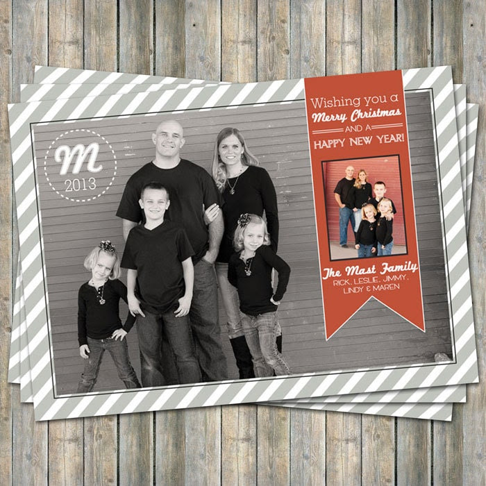 Christmas/New Year Card with ribbon, 2 photos, multiple photos digital printable file