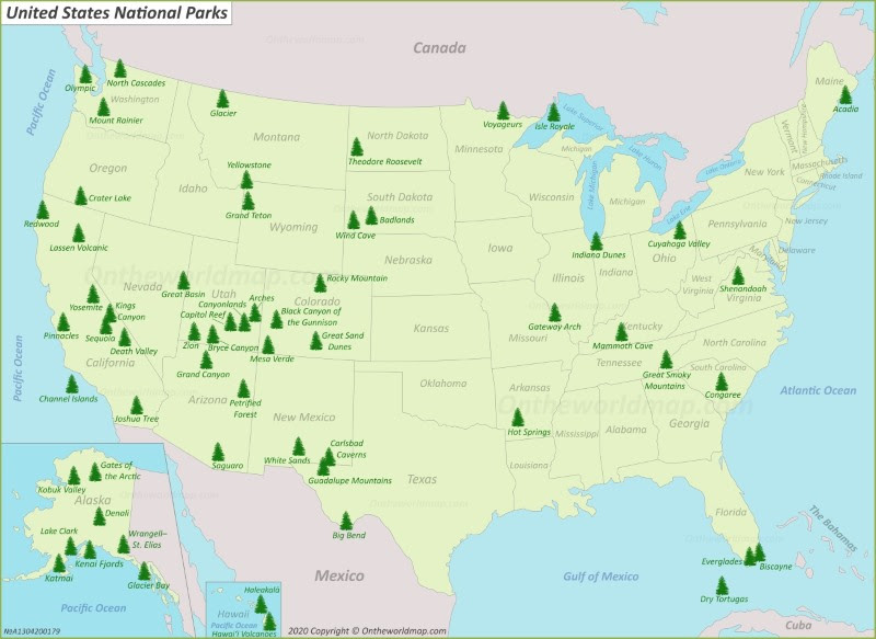 Usa National Park Map U.S. National Parks Map