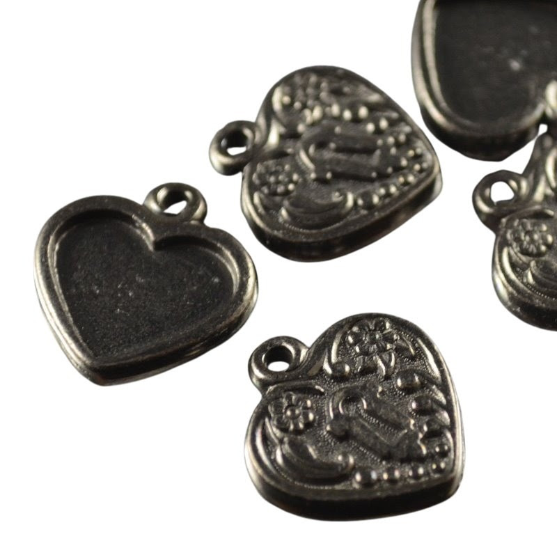 tc94-2343-13 Metal Charm/Pendant -  Heart Lock Frame - Metal Noir (1)