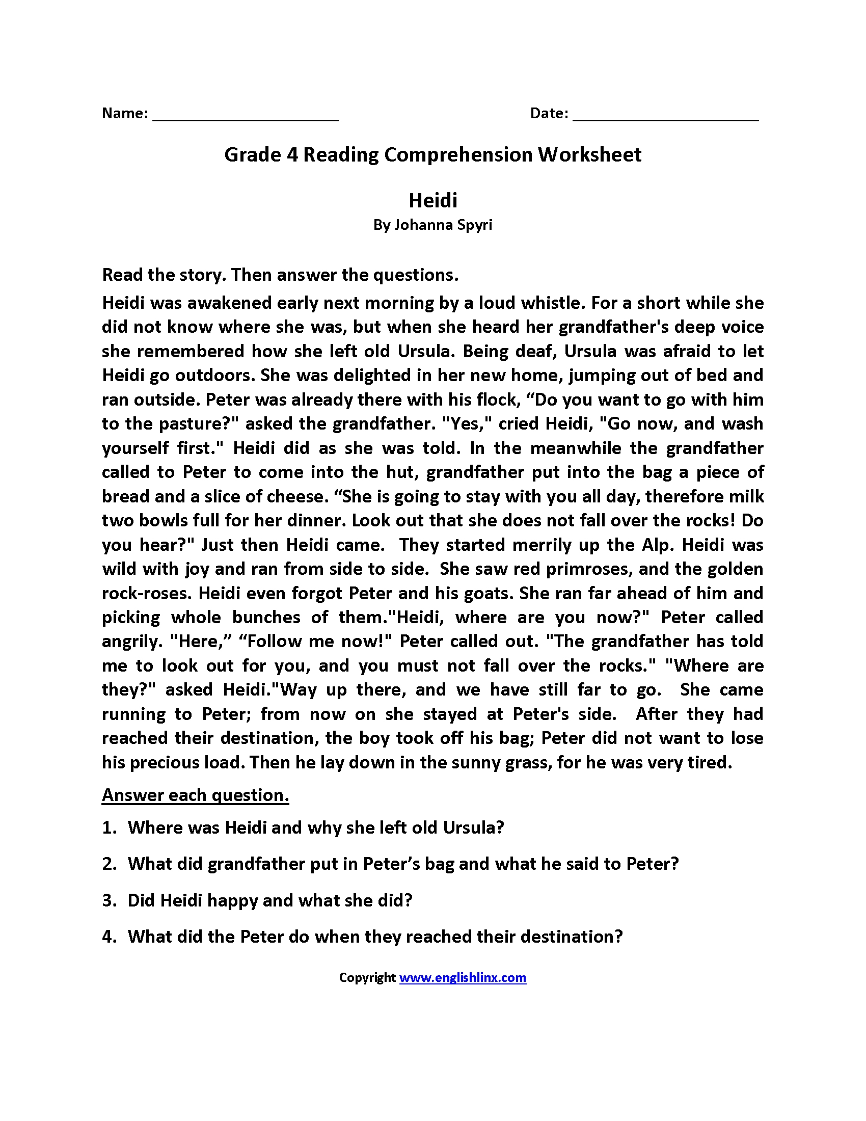 Reading Worksheets