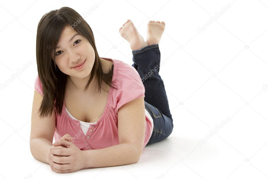 Teenage Girl Laying on Stomach — Stock Photo ...