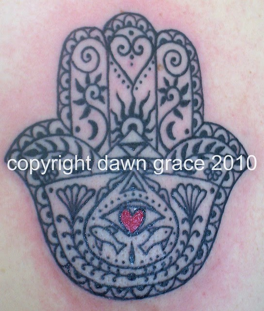 Eye of Horus Tattoo Design Mehndi style Hand of Fatima tattoo by Dawn Grace.
