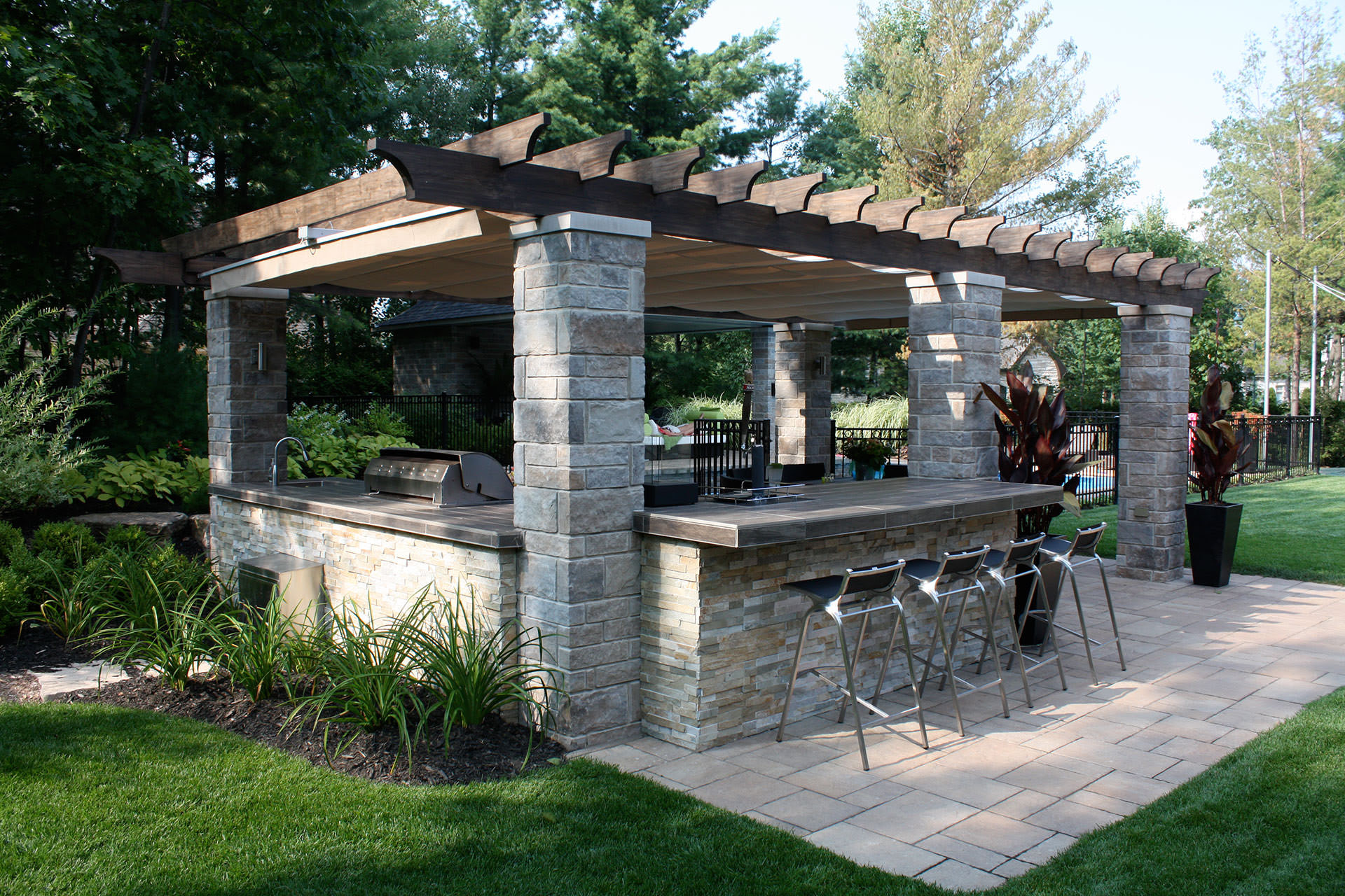 Retractable Outdoor Kitchen Cover In Terrebonne ShadeFX Canopies