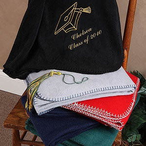 Embroidered Graduation Blanket - Black Fleece Throw - Main ...