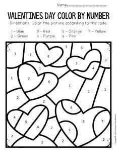  color by number valentines day preschool worksheets