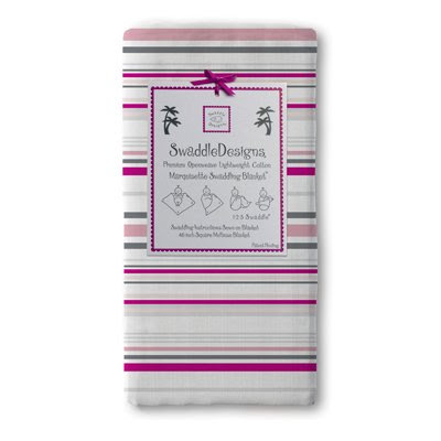 SwaddleDesigns - Mariquisette Swaddling Blanket - Very Berry, Pink, Sterling Stripes