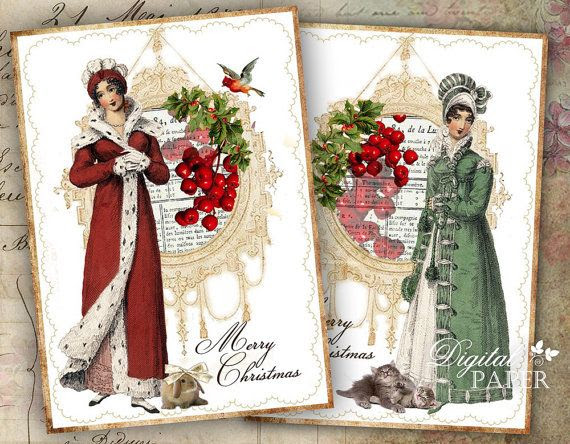 Christmas Jane Austen - post card - set of 2 - Printable Download